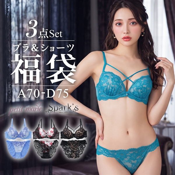 プチマリー スパークス ブラジャー ショーツ セット 3組セット 華やか おまかせ 福袋 A-D セクシー 下着 petit marie BLACK SPARKS