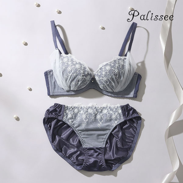 パリーゼ Palissee スノーチュール ブラジャー ショーツ セット サイドチュール ラメ糸 ナイスフィット ABCDEF(NV-ネイビー-A70-M)