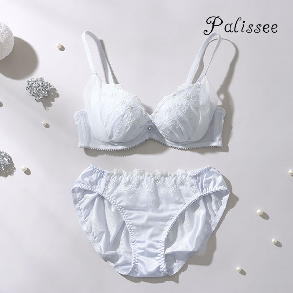 パリーゼ Palissee スノーチュール ブラジャー ショーツ セット サイドチュール ラメ糸 ナイスフィット ABCDEF(SX-サックス-A70-M)