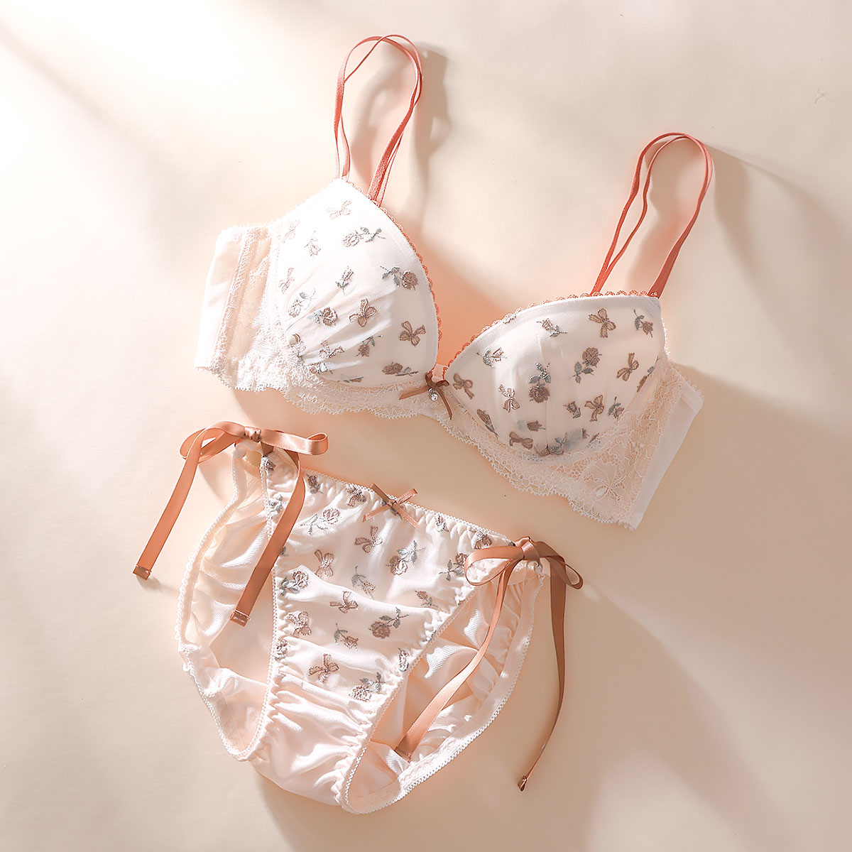 パリーゼ Palissee KOREA collection メルティローズ ブラジャー ショーツ セット 脇高 サイドリボン ABCDEF(PI-ピンク-A70-M)