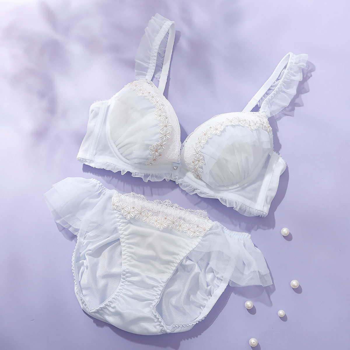 パリーゼ Palissee KOREA collection ミニョンプリンセス ブラジャー ショーツ セット サイドチュール ABCDEF(SX-サックス-A70-M)