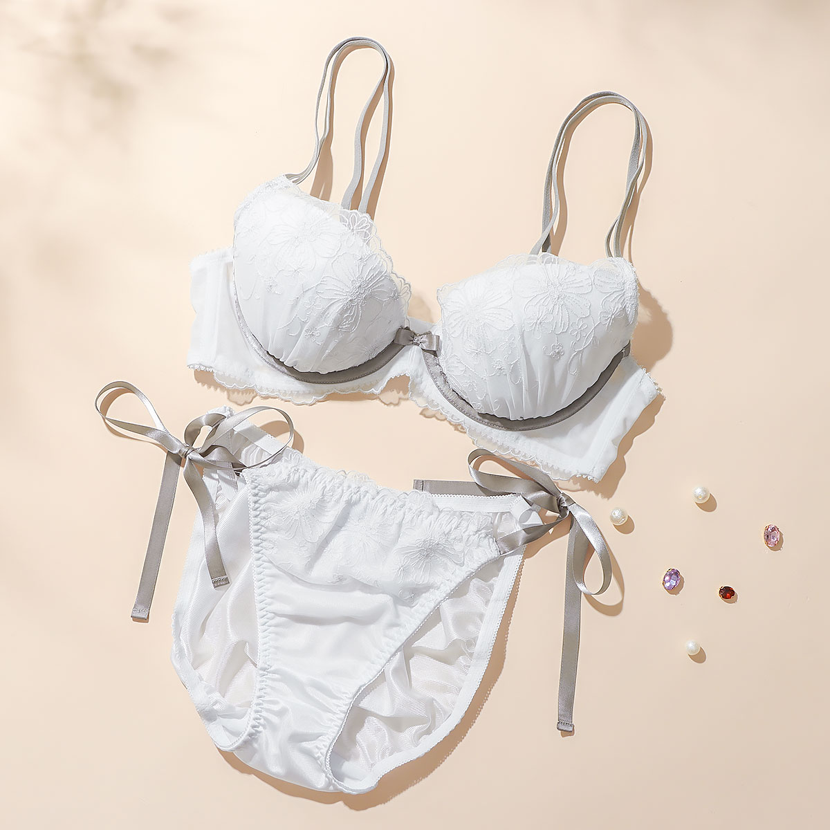 パリーゼ Palissee KOREA collection 3wayバイカラーダブルストラップ ブラジャー ショーツ セット ABCDEF サイドリボン 背中見せ バックシャン(SX-サックス-A70-M)