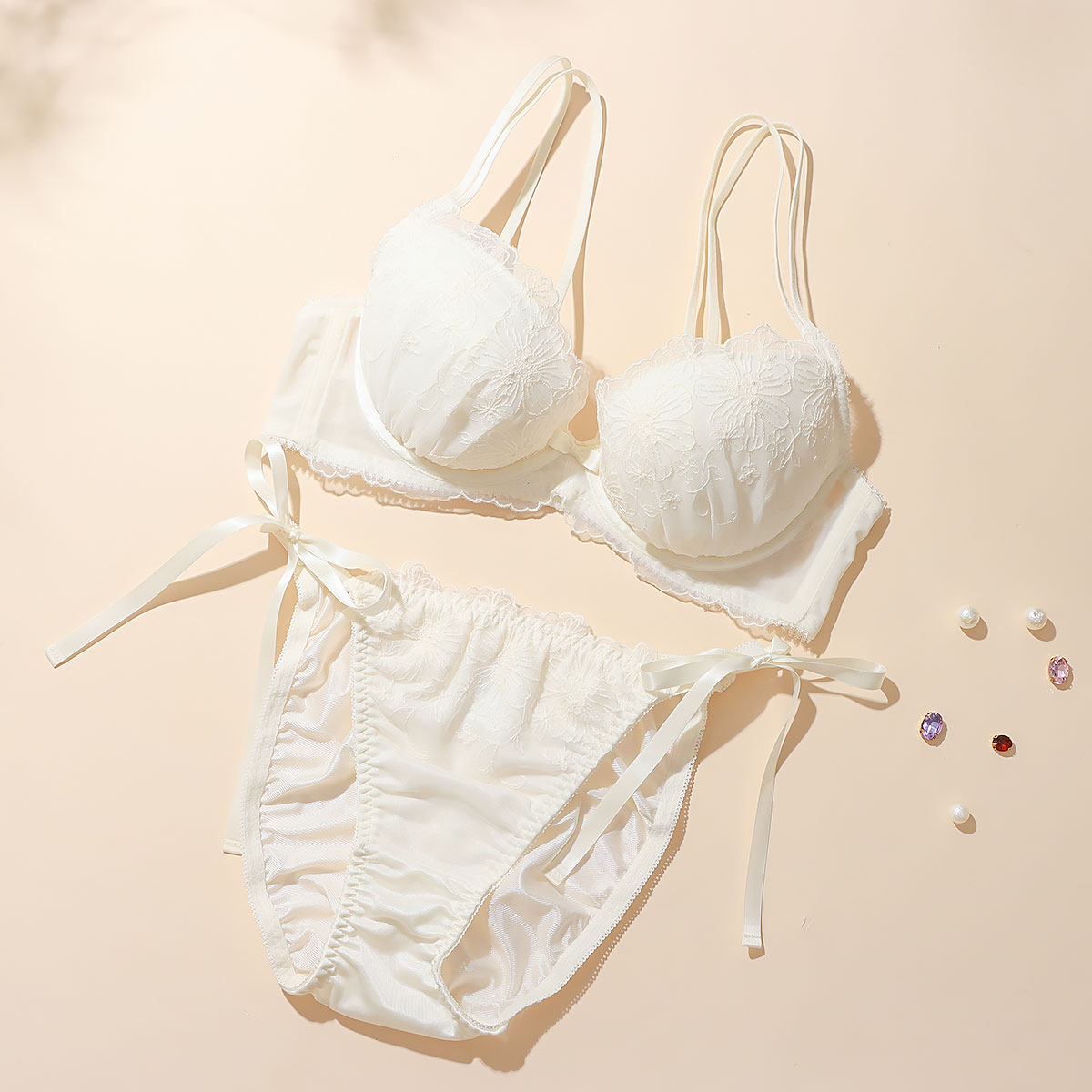 パリーゼ Palissee KOREA collection 3wayバイカラーダブルストラップ ブラジャー ショーツ セット ABCDEF サイドリボン 背中見せ バックシャン(IV-アイボリー-A70-M)