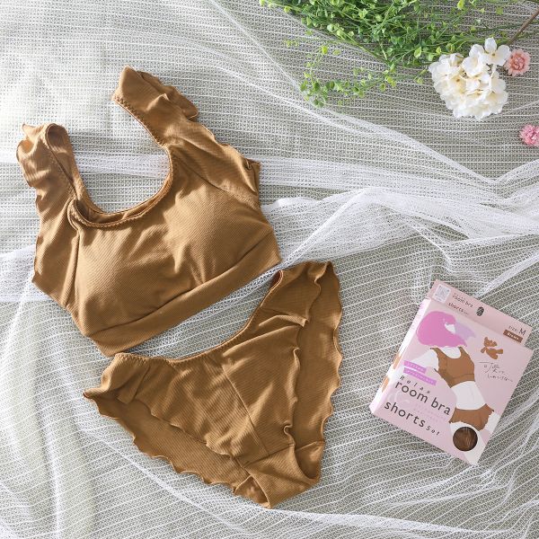 パリーゼ Palissee 可愛くて、しめつけない リラックスルームインナー ノンワイヤー ブラジャー ショーツ セット リブ S M L