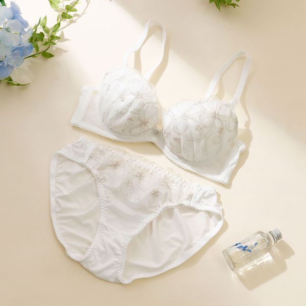 パリーゼ Palissee ル・ヌーリュバン ブラジャー ショーツ セット ナイスフィット ABCDEF リボン柄 ラメ刺繍 淡色 ブラセット 大きいサイズ