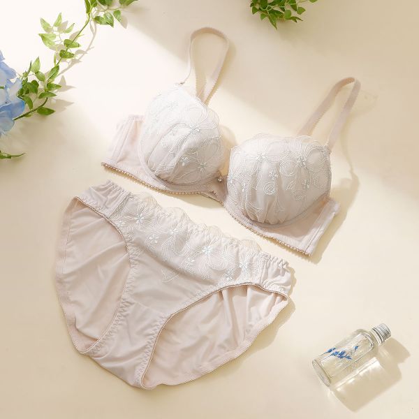 パリーゼ Palissee ル・ヌーリュバン ブラジャー ショーツ セット ナイスフィット ABCDEF リボン柄 ラメ刺繍 淡色 ブラセット 大きいサイズ