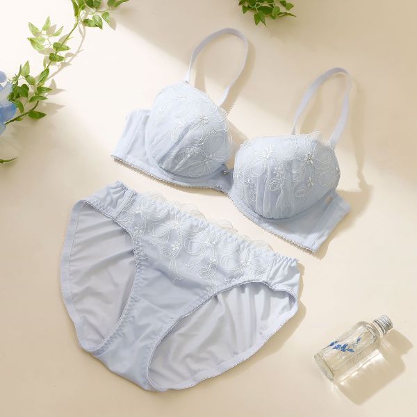 パリーゼ Palissee ル・ヌーリュバン ブラジャー ショーツ セット ナイスフィット ABCDEF リボン柄 ラメ刺繍 淡色 ブラセット 大きいサイズ