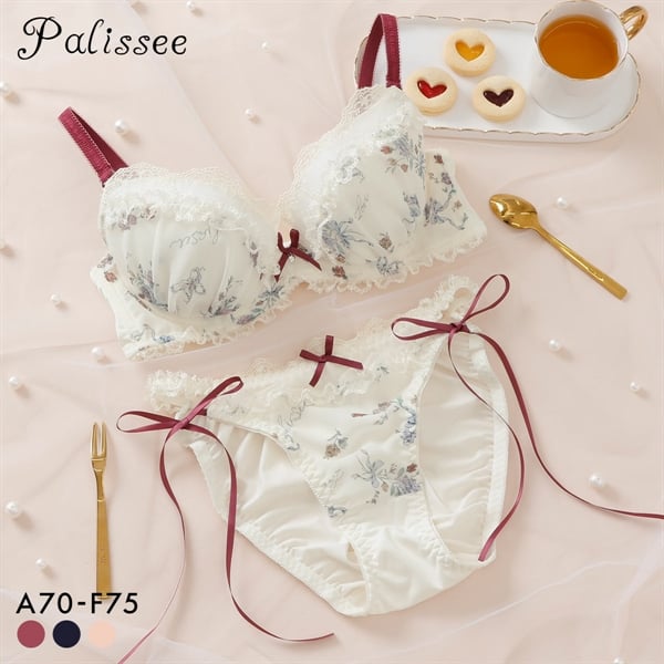 パリーゼ クラシカルガーリー ブラセット サイドリボン プリント ABCDEF ブラジャー ショーツ セット ナイスフィット Palissee