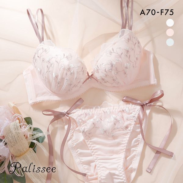 パリーゼ 3wayダブルストラップ ブラセット ABCDEF サイドリボン 背中見せ まる胸 ナチュラル ブラジャー ショーツ セット Palissee