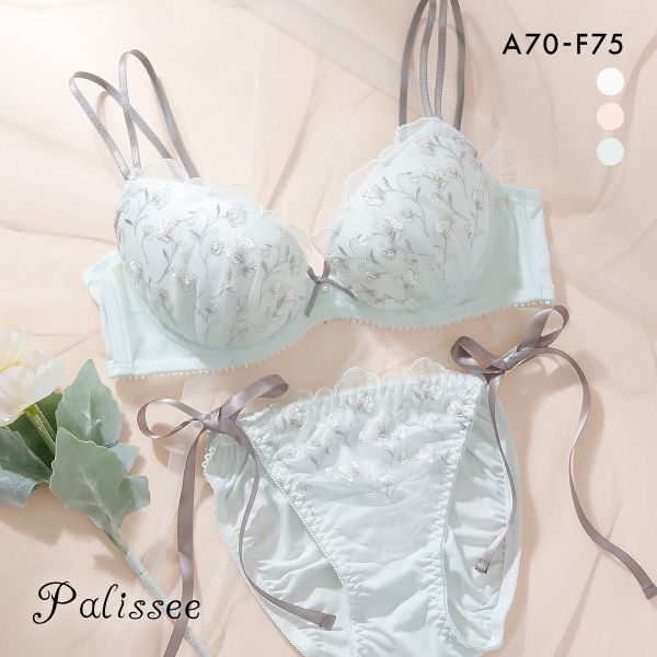 パリーゼ 3wayダブルストラップ ブラセット ABCDEF サイドリボン 背中見せ まる胸 ナチュラル ブラジャー ショーツ セット Palissee