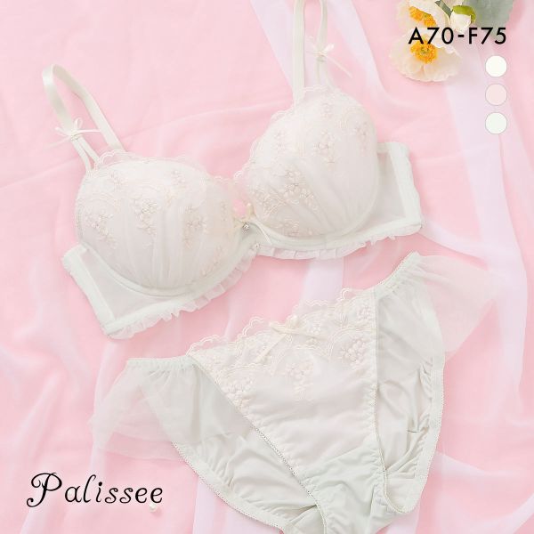 パリーゼ フリルスカラップ ブラセット ABCDEF ショーツ セット 小花刺繍 フリル まる胸 ナチュラル Palissee