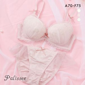 パリーゼ フリルスカラップ ブラセット ABCDEF ショーツ セット 小花刺繍 フリル まる胸 ナチュラル Palissee