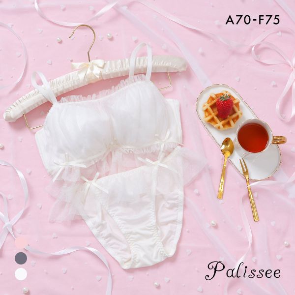 パリーゼ girly frill tulle ブラセット ABCDEF ブラジャー ショーツ セット 脇高 ドットチュール Palissee 大きいサイズ
