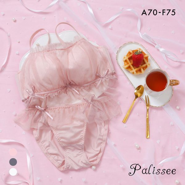 パリーゼ girly frill tulle ブラセット ABCDEF ブラジャー ショーツ セット 脇高 ドットチュール Palissee 大きいサイズ