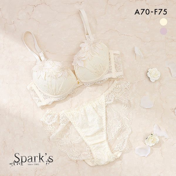 スパークス SPARKS エレガントケミカルフラワー ブラジャー ショーツ セット ABCDEF 脇高 谷間 盛りブラ バックレース