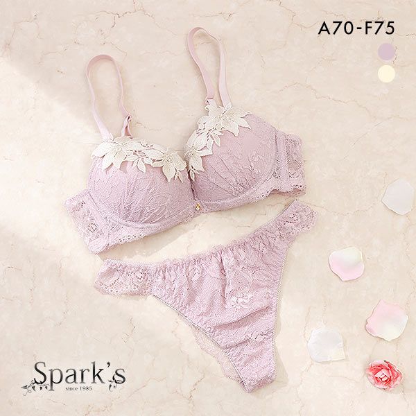 スパークス SPARKS エレガントケミカルフラワー ブラジャー Tバックショーツ セット ABCDEF 脇高 谷間 盛りブラ バックレース ソング