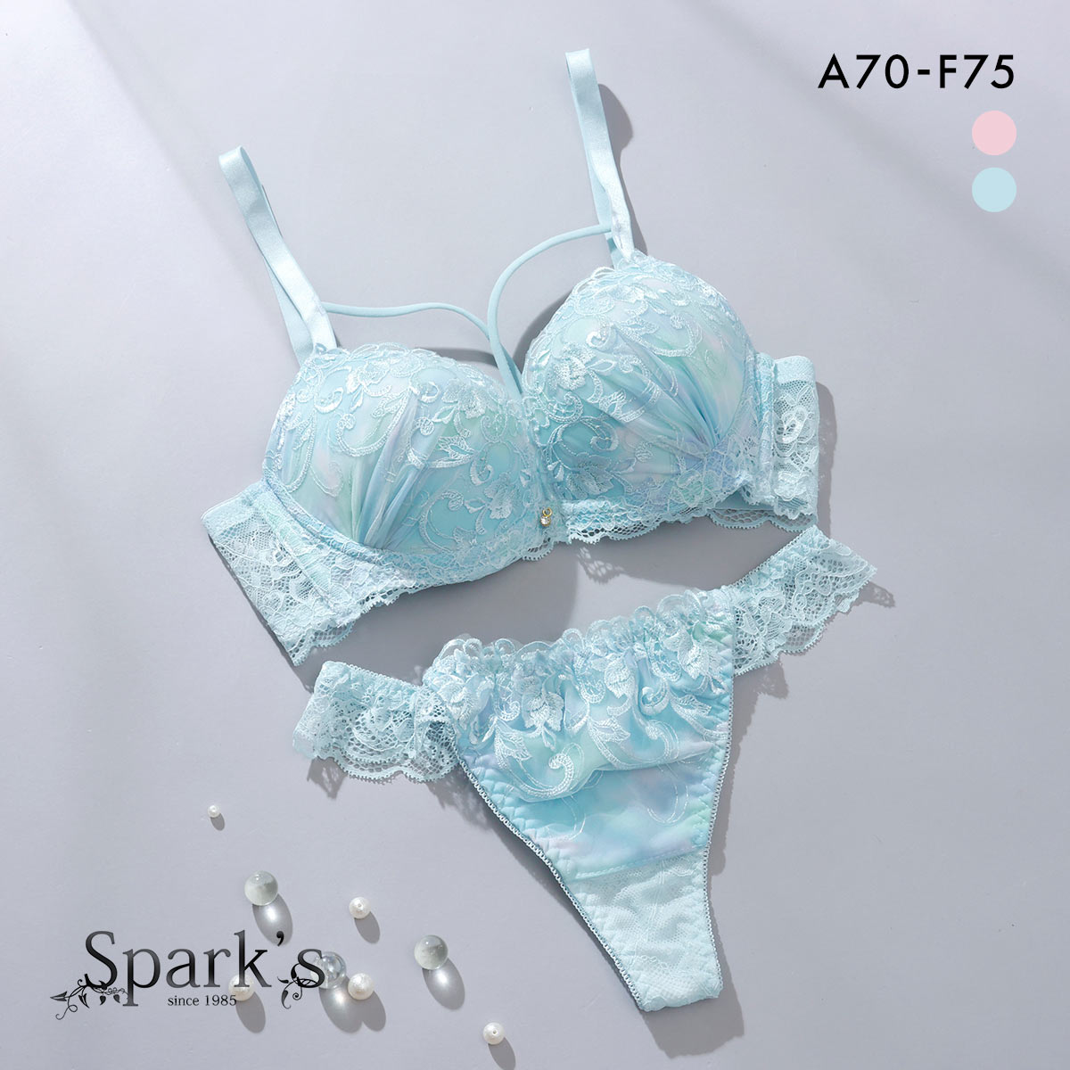 スパークス パステルクロスコード ブラジャー ショーツ セット Tバックショーツ 脇高 ABCDEF 谷間 バックレース SPARKS(SX-サックス-A70-M)