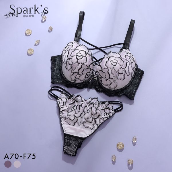 スパークス ノワールローズ ブラジャー Tバックショーツ セット 脇高 谷間 ABCDEF バックレース SPARKS 大きいサイズ