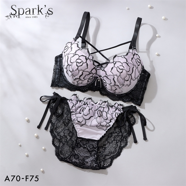 スパークス ノワールローズ ブラジャー ノーマルショーツ セット サイドリボン 脇高 谷間 ABCDEF バックレース 紐パン SPARKS