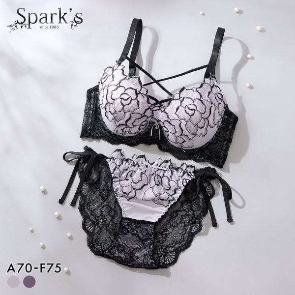 スパークス ノワールローズ ブラジャー ノーマルショーツ セット サイドリボン 脇高 谷間 ABCDEF バックレース 紐パン SPARKS