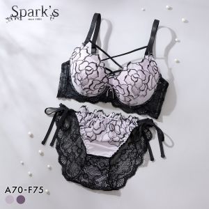 スパークス ノワールローズ ブラジャー ノーマルショーツ セット サイドリボン 脇高 谷間 ABCDEF バックレース 紐パン SPARKS