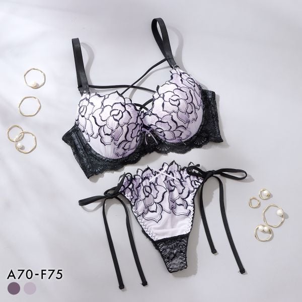 スパークス ノワールローズ ブラジャー Tバックショーツ セット サイドリボン 脇高 谷間 ABCDEF バックレース 紐パン SPARKS