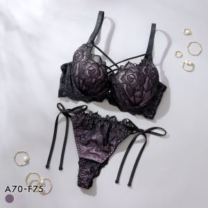 スパークス ノワールローズ ブラジャー Tバックショーツ セット サイドリボン 脇高 谷間 ABCDEF バックレース 紐パン SPARKS