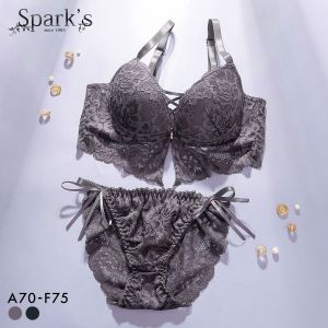 スパークス ビスチェ風モノトーンレースアップ ブラジャー ショーツ セット ノーマルショーツ 脇高 ABCDEF バックレース SPARKS