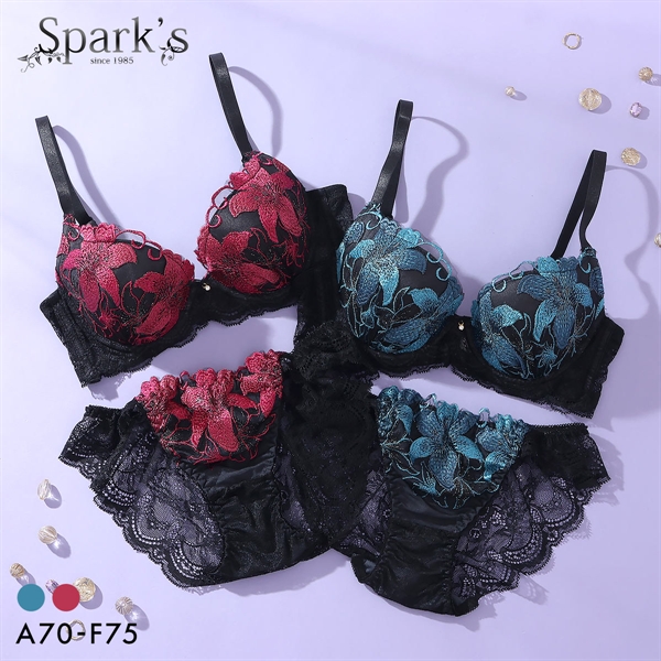 スパークス ブラジャー ノーマルショーツ セット ABCDEF ブラセット レース フラワー 脇高 盛り 谷間 バックレース 下着 SPARKS