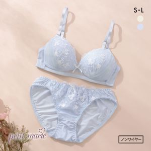 プチマリー ガーリーハートレース ノンワイヤー ブラセット ブラジャー ショーツ セット petit marie WHITE