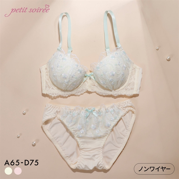 プチソワレ リボンブーケ ノンワイヤー ブラセット ABCD ブラジャー ショーツ セット 刺繍 petit soiree