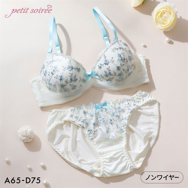 プチソワレ フラワーチュール ノンワイヤー ブラセット ABCD ブラジャー ショーツ セット 花柄刺繍 ナチュラル petit soiree
