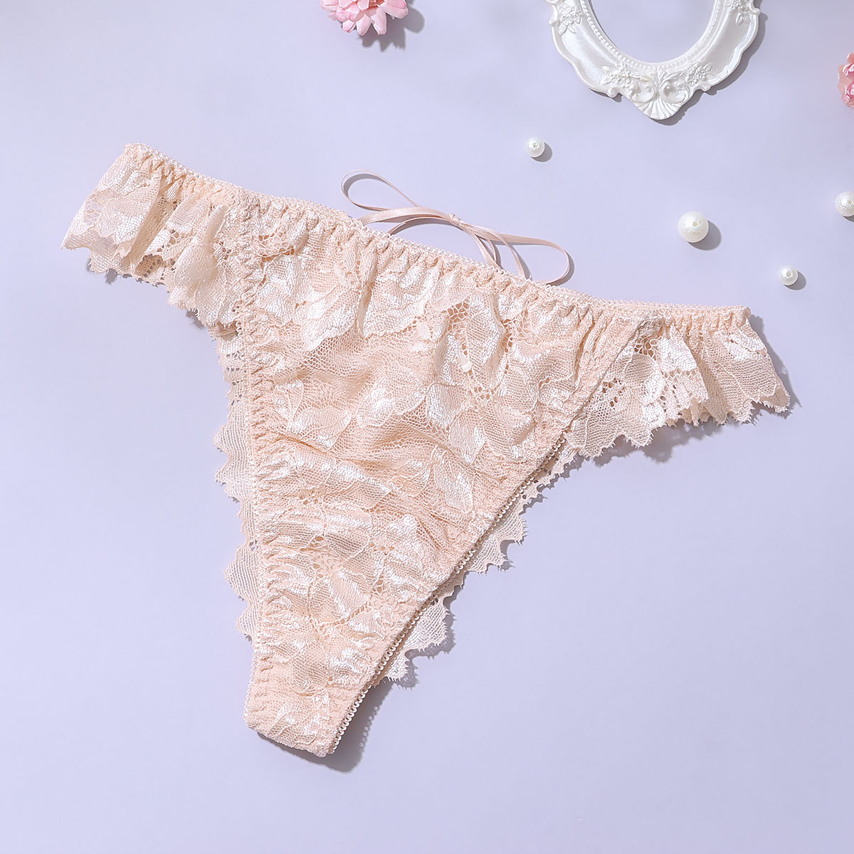 パリーゼ Palissee Mia Lingerie レースアップ Tバックショーツ 総レース 単品(PI-ピンク-M)
