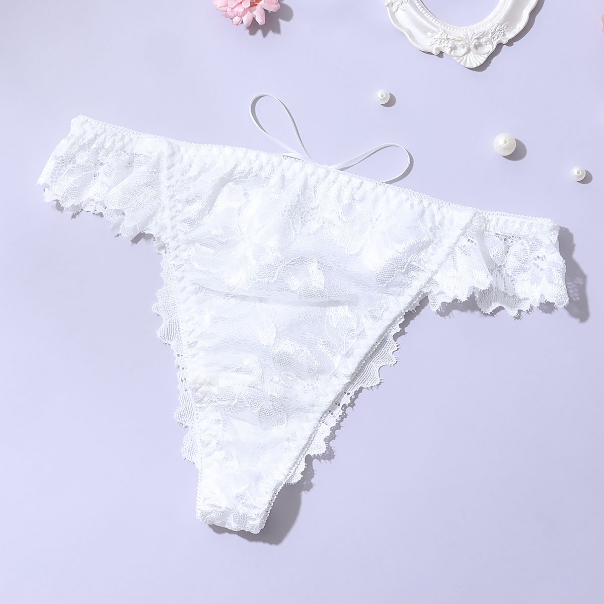 パリーゼ Palissee Mia Lingerie レースアップ Tバックショーツ 総レース 単品(OW-オフホワイト-M)