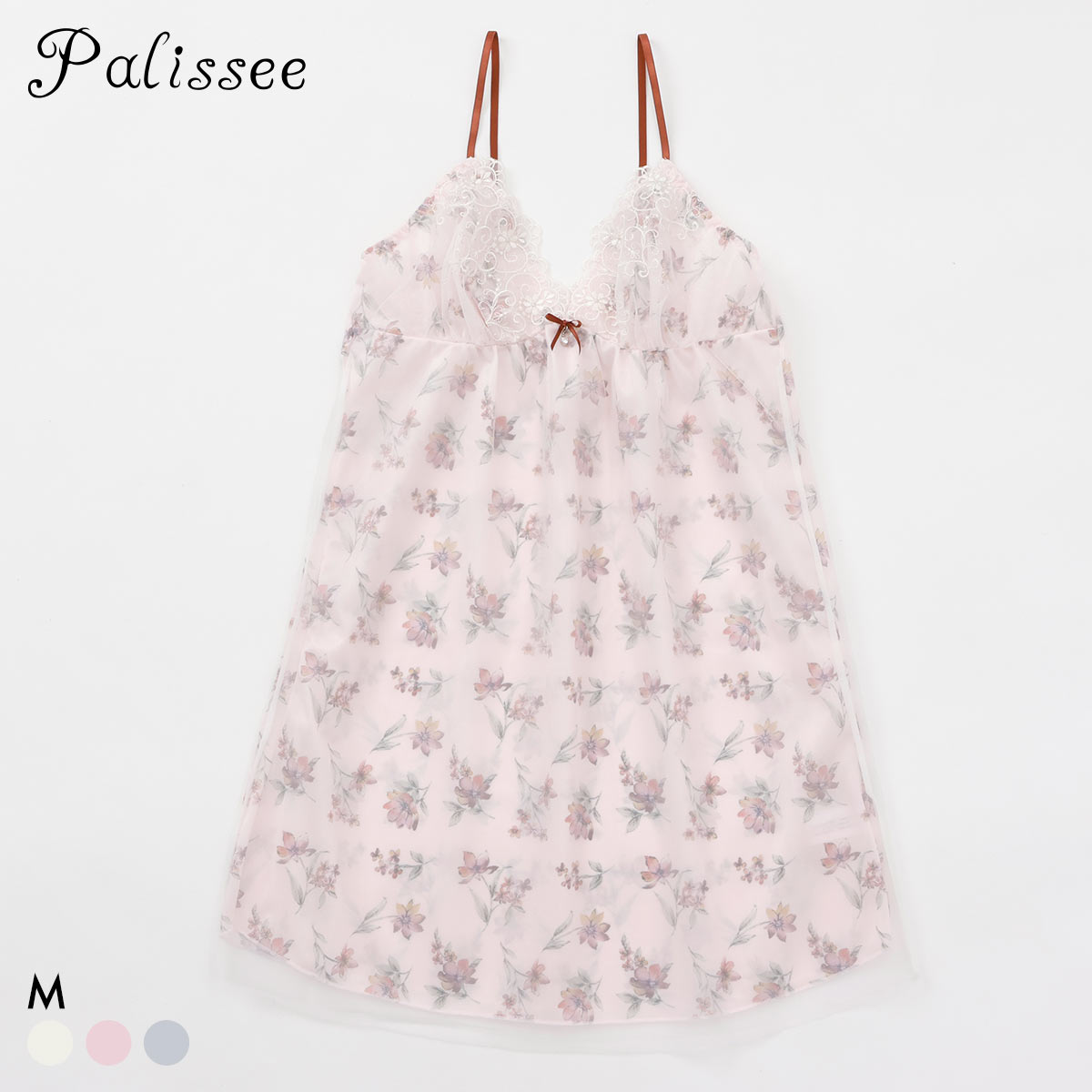 パリーゼ アモーレ スリップ キャミソール ランジェリー 花柄プリント 刺繍レース Parissee(PI-ピンク-M)