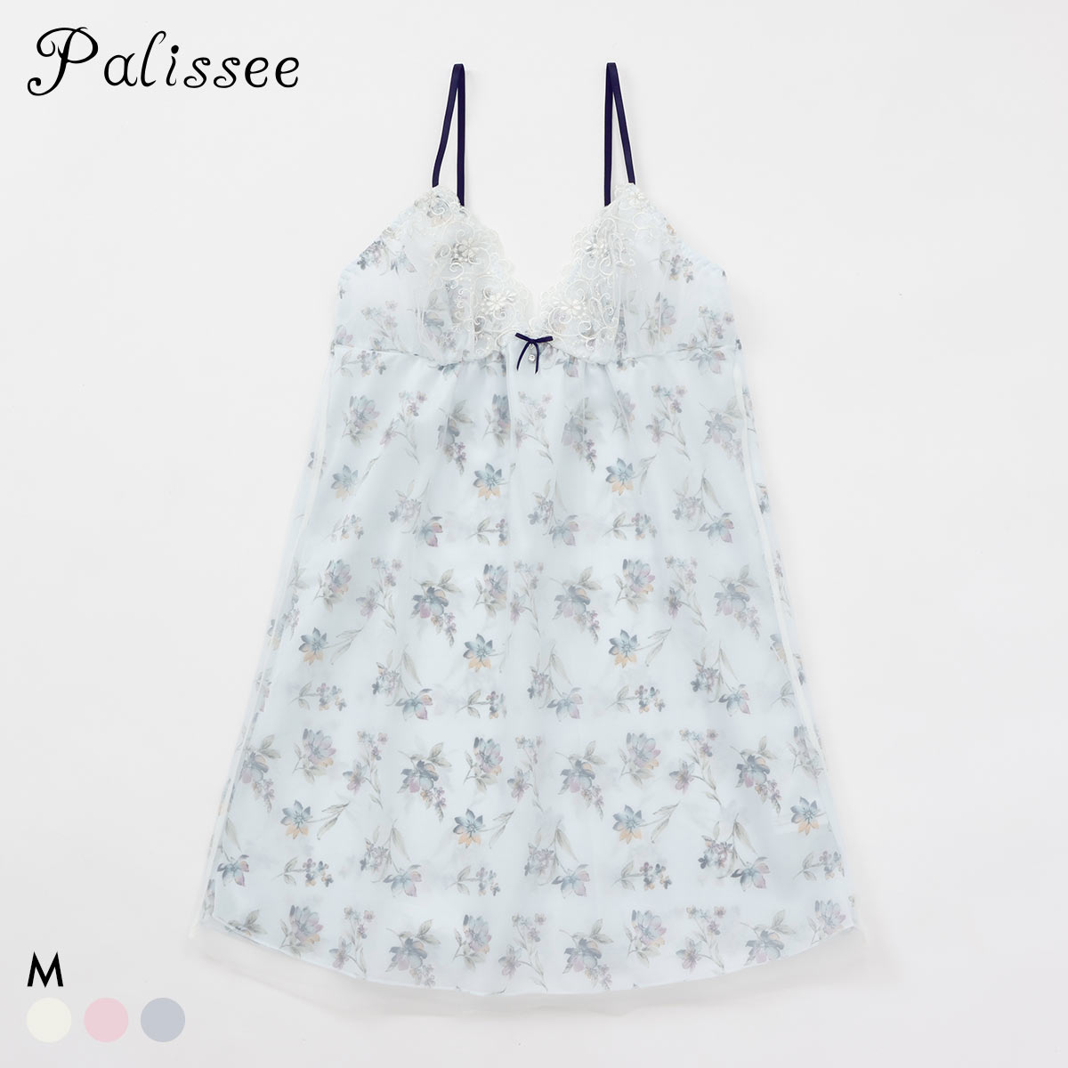 パリーゼ アモーレ スリップ キャミソール ランジェリー 花柄プリント 刺繍レース Parissee(SX-サックス-M)