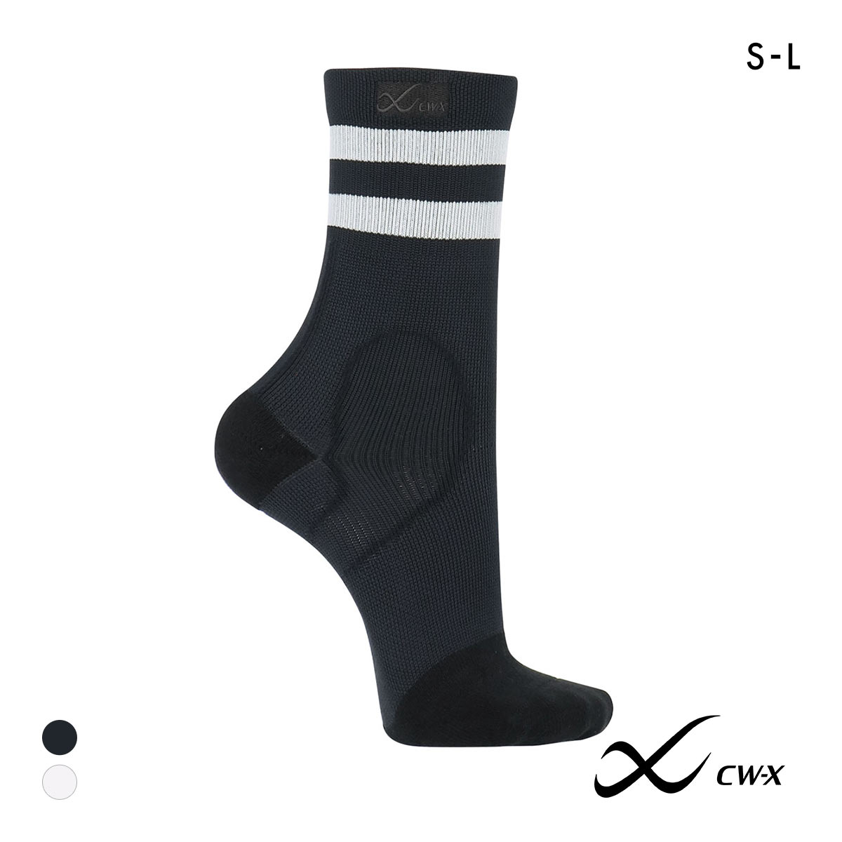 ワコール シーダブリューエックス 男女兼用 プレーンソックス クルータイプ 靴下 クルー丈 ユニセックス Wacoal CW-X(BK-ブラック-S)