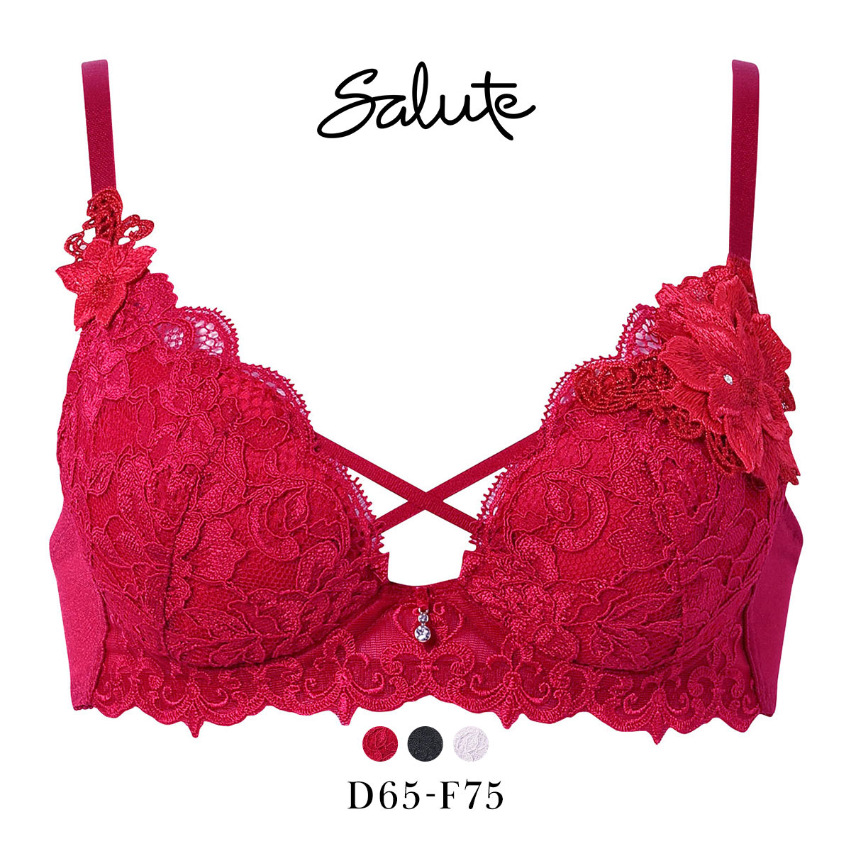 ワコール サルート 27グループ 27G VIVA LINE ブラジャー DEF ビバライン 谷間 Wacoal Salute BTJ427 25AWブルーム 大きいサイズ(RE-レッド-D65)