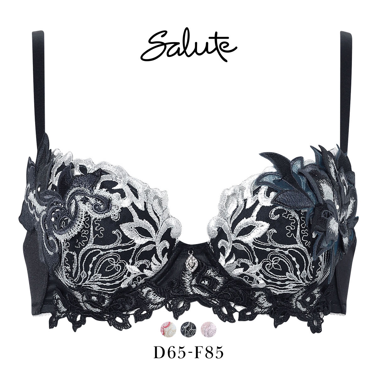 ワコール サルート 38グループ 38G P-UP ブラジャー プッシュアップ DEF 谷間 大きいサイズ Wacoal Salute BTJ438 26SSブライト(BK-ブラック-D65)