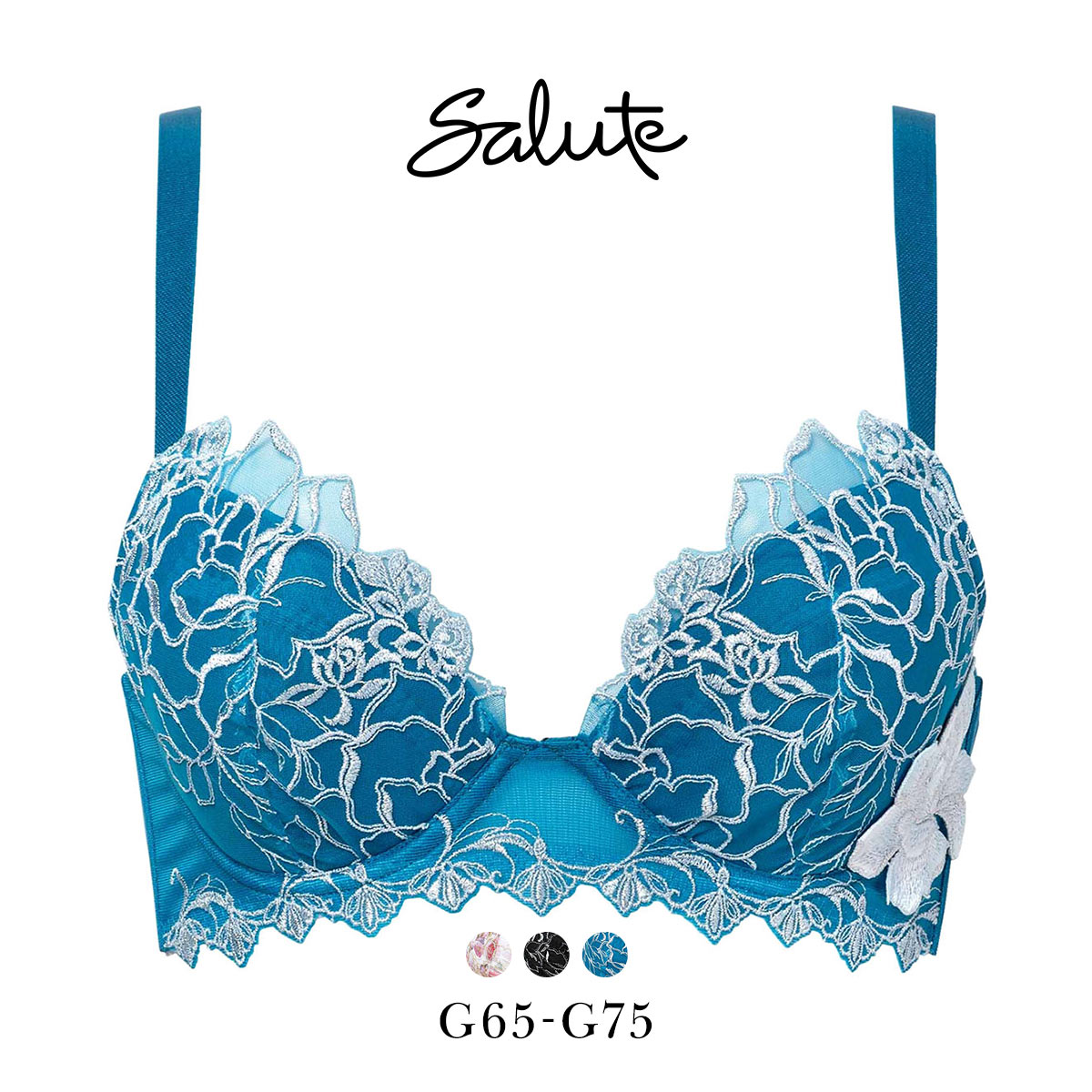 ワコール サルート 17グループ 17G リアルアップブラ ブラジャー G 谷間 脇高 Wacoal Salute BTJ717 Real Up Bra 25SSブルーム(TU-ターコイズ-G65)