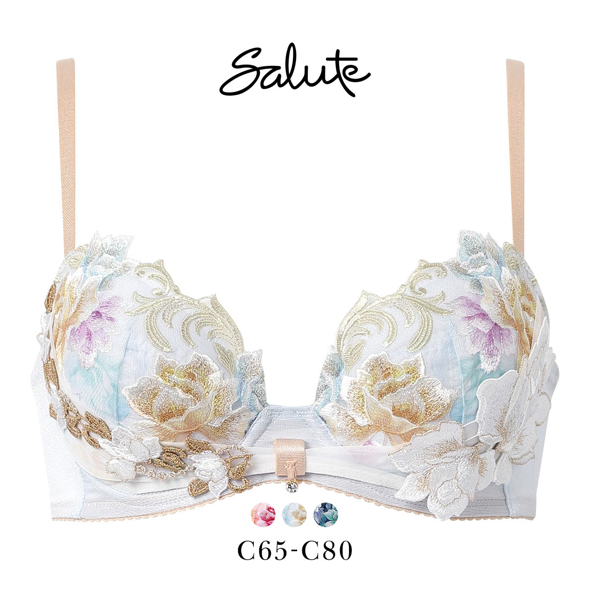 ワコール サルート 26グループ 26G リボンブラ ブラジャー C 谷間キープ 脇高 Wacoal Salute BTJ726 25AWシーズン(SX-サックス-C65)