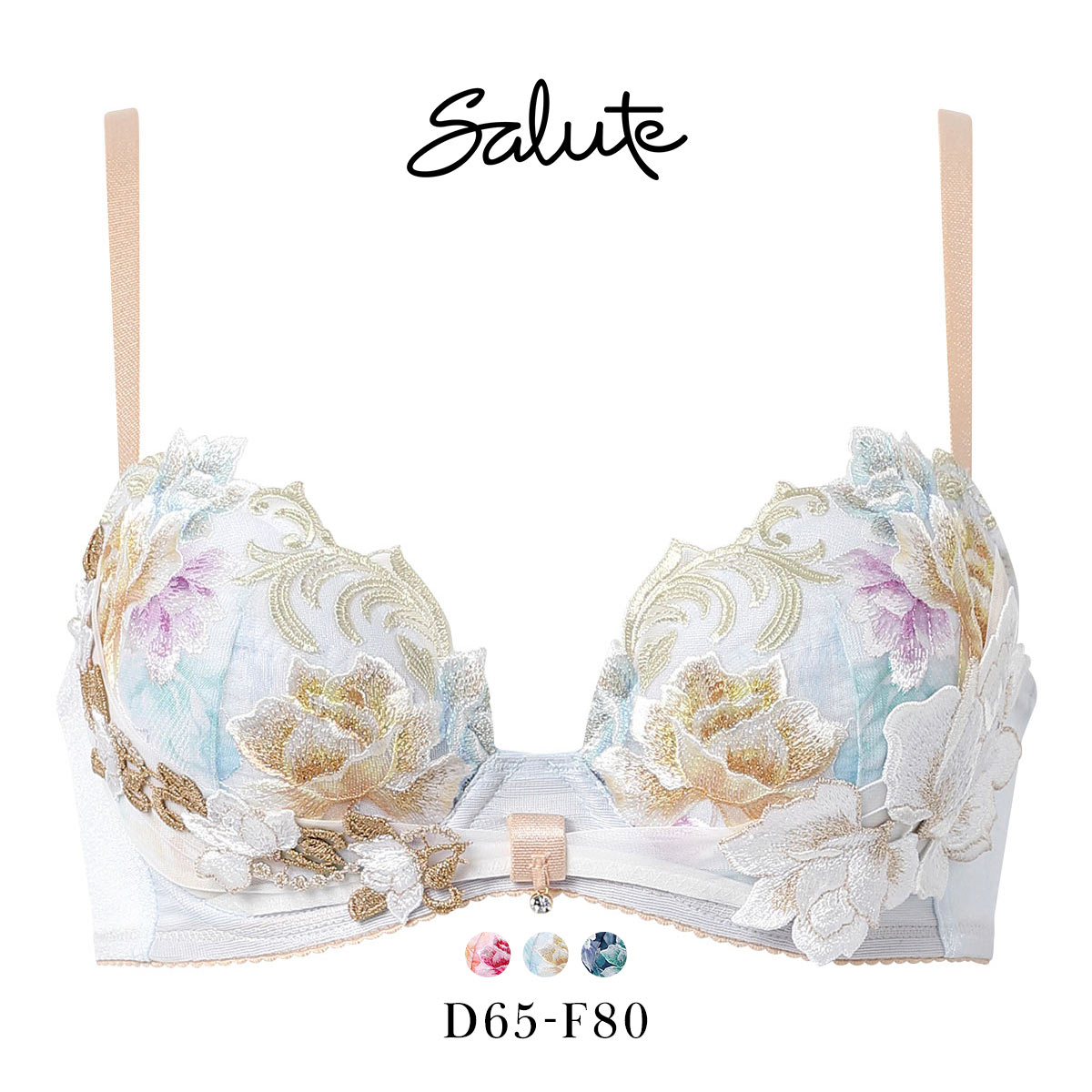 ワコール サルート 26グループ 26G リボンブラ ブラジャー DEF 谷間キープ 脇高 Wacoal Salute BTJ726 25AWシーズン 大きいサイズ(SX-サックス-D65)