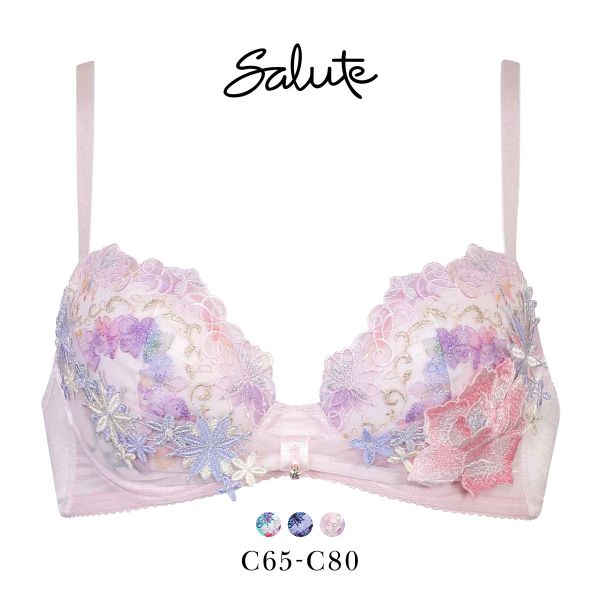 ワコール サルート 50グループ 50G リボンブラ ブラジャー C 谷間キープ Wacoal Salute BTJ750 25SS先行コア