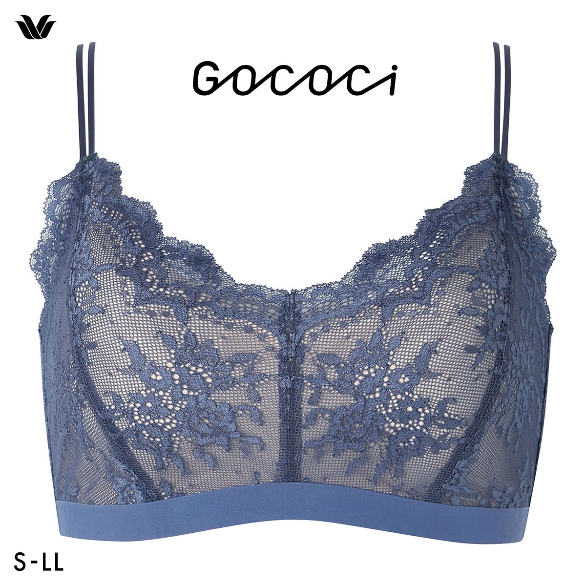 ワコール ゴコチ レーシィ CGG289 ブラジャー ハーフトップ ノンワイヤー ML 単品 ブラレット Wacoal GOCOCi(DBU-濃ブルー-S)