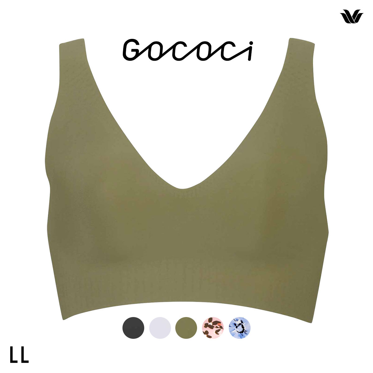 ワコール Wacoal ゴコチ GOCOCi CGG536 ラクに美胸キープ シームレス ノンワイヤーブラ Vネック LL フラット 無縫製 ワイヤレスブラ ブラジャー(OV-オリーブ-LL)