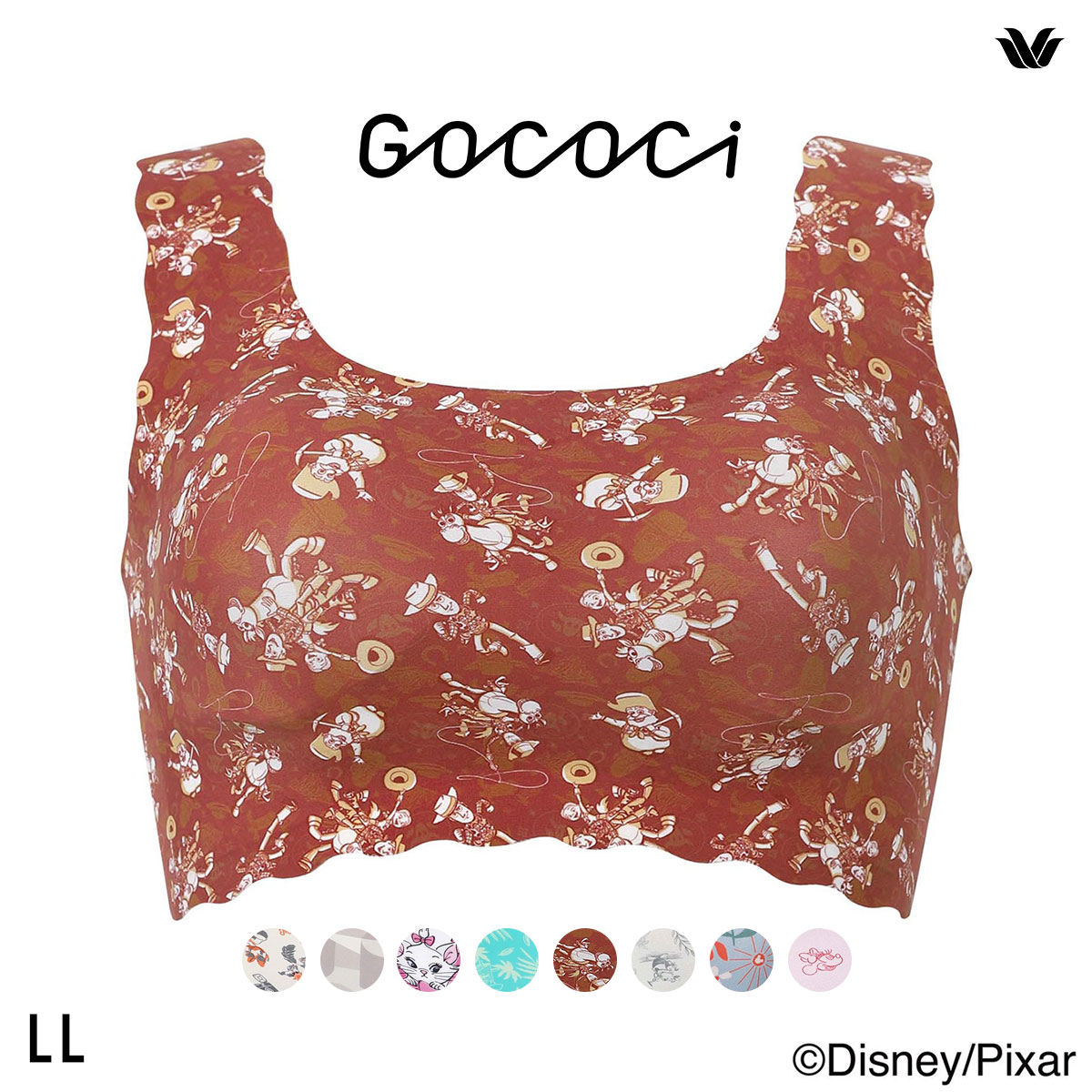 ワコール ゴコチ Disney シームレス ノンワイヤーブラ プリント CGG537 LL ミッキー ミニー スティッチ マリー ブラジャー Wacoal GOCOCi(BR-ブラウン-LL)