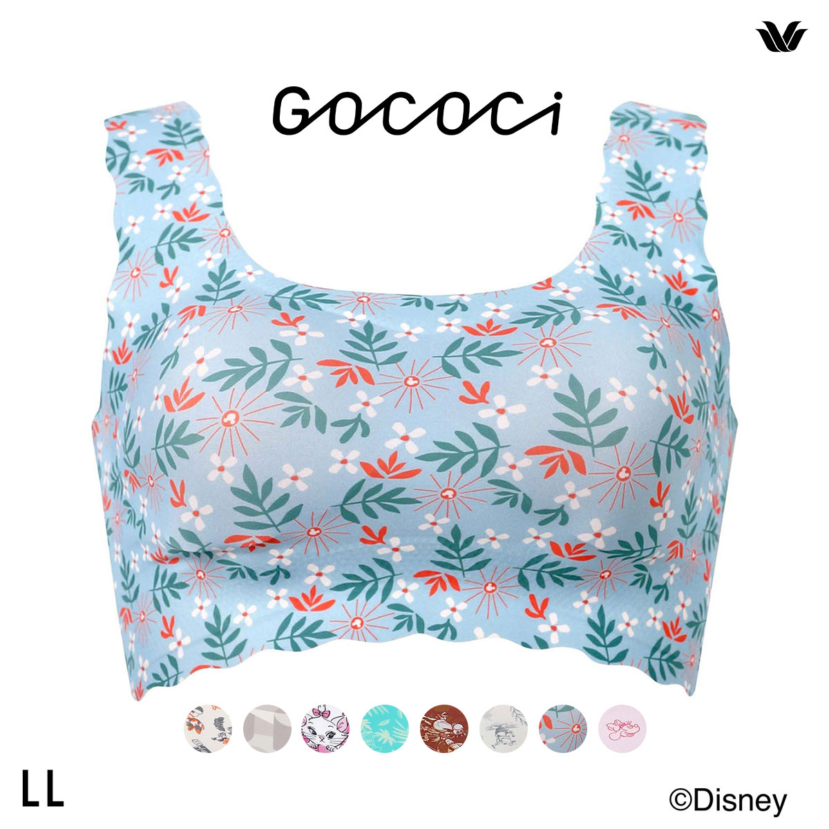 ワコール ゴコチ Disney シームレス ノンワイヤーブラ プリント CGG537 LL ミッキー ミニー スティッチ マリー ブラジャー Wacoal GOCOCi(LBU-薄ブルー-LL)