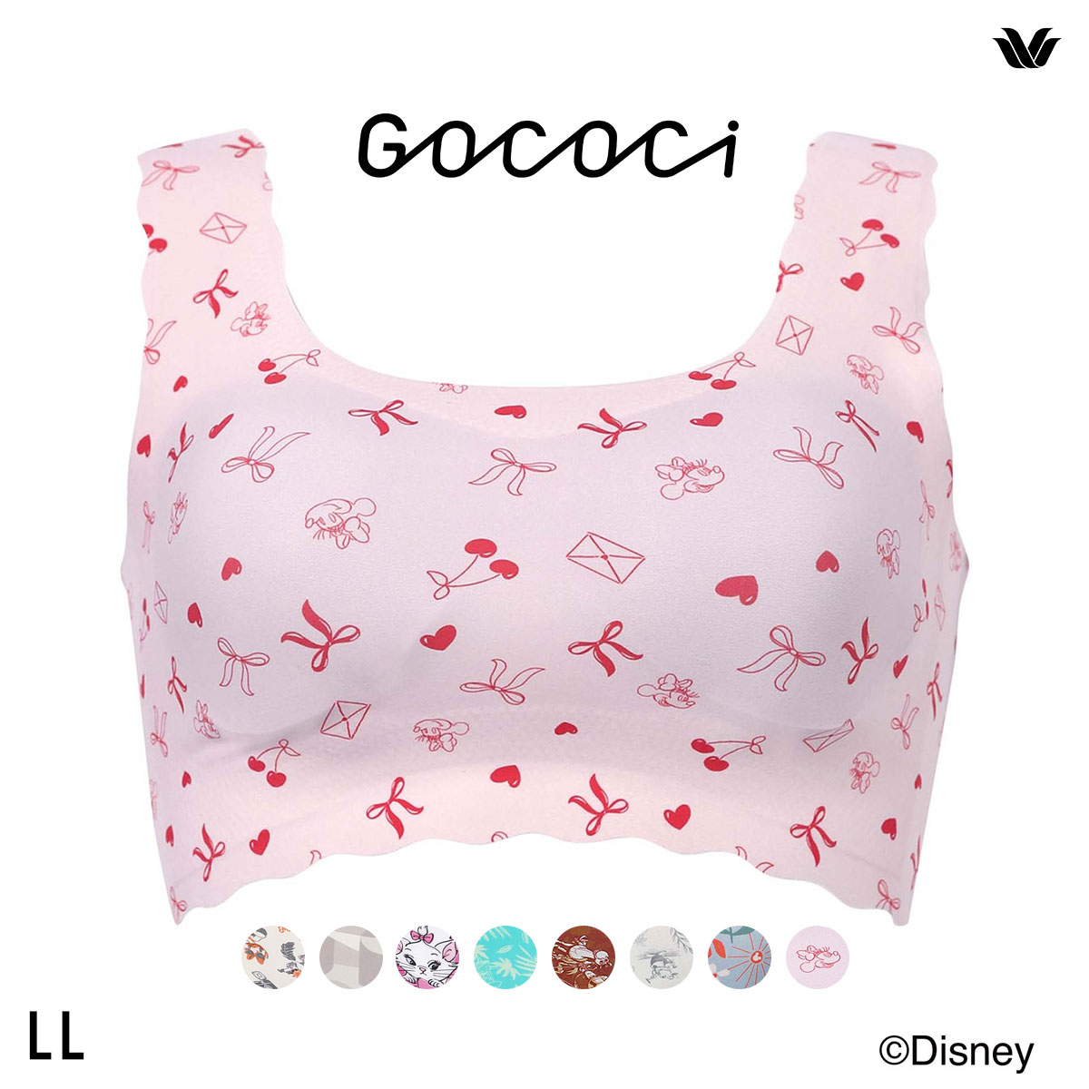 ワコール ゴコチ Disney シームレス ノンワイヤーブラ プリント CGG537 LL ミッキー ミニー スティッチ マリー ブラジャー Wacoal GOCOCi(BP-ベビーピンク-LL)
