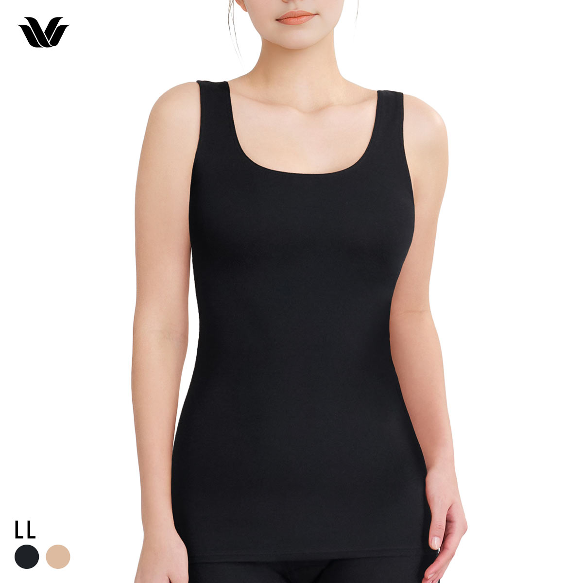 ワコール WACOALコットン ふんわりあったかタイプ Uネック ノースリーブ LL インナー 保温 Wacoal(BK-ブラック-LL)