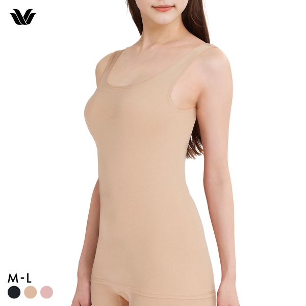 ワコール WACOALコットン ふんわりあったかタイプ Uネック ノースリーブ ML インナー 保温 Wacoal